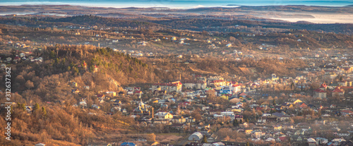 Panorama of a small town in the Carpathians