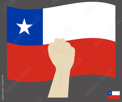 Fist power hand with the Republic of Chile National flag, Fight for Chile  concept, cartoon graphic, sign symbol background, vector illustration.