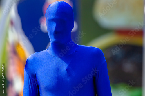 Bilde på lerret Blue Man Head Covered Full Body Lycra Suit