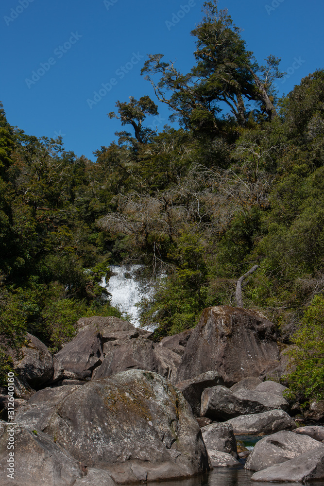 Korokoro Waterfall. Lake Waikaremoana Te Urewera National Park New Zealand.