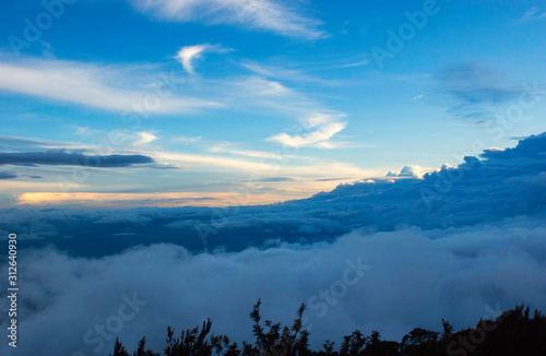 Sunset on Mount Kinabalu with amazing cloudscape, Hanau, Sabah, Borneo, Malaysia.