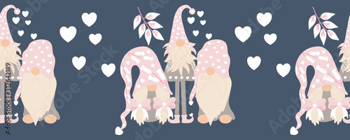Cute valentine gnomes with leaves and white hearts