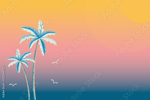 Fototapeta Naklejka Na Ścianę i Meble -  Background illustration of palm trees on sunset or sunrise gradient color
