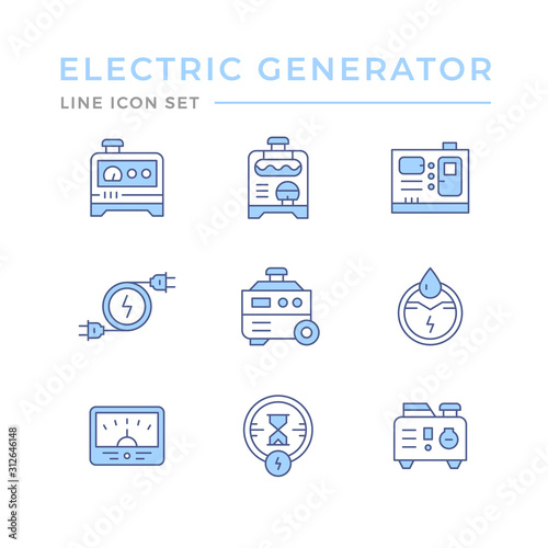 Set color line icons of electrical generator