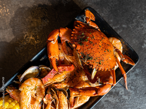 Steamed crab with mix seafood photo