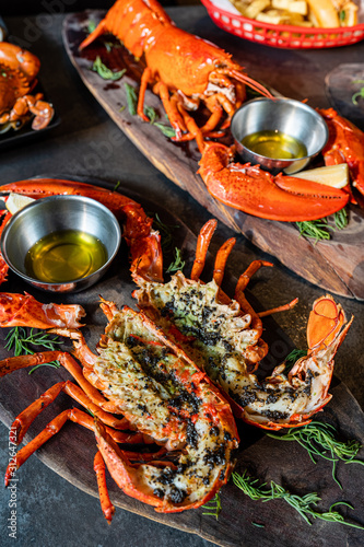 Grilled lobster with butter sauce
