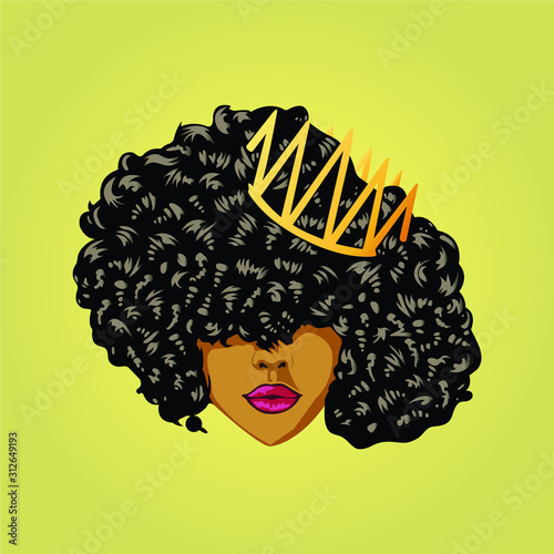 Beautiful Girl with Crown and curly hair - VECTOR