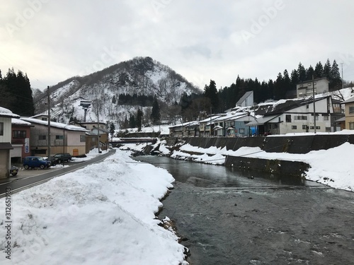 Japanese Village in Winter at Riverside