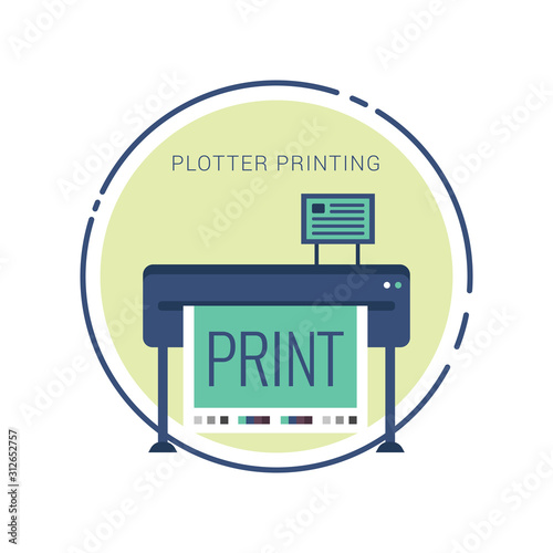 Large inkjet plotter printer flat vector illustration
