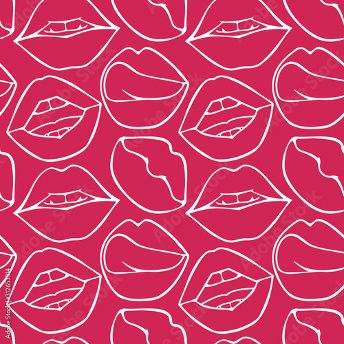 Set of various woman lips seamless vector pattern. Different sexy lips shapes. Doodle style fashion, cosmetology background. Abstract hand drawn artistic texture. Vector EPA 10 illustration