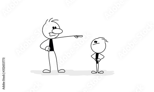 Doodle stick figure: Son and father argue about something. 