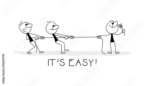 it's easy card.  Business competition, rivals pulling a rope, tug of war. Victory concept.