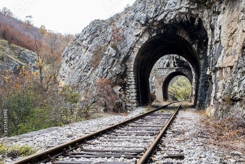 Train tunnels in the autumn day