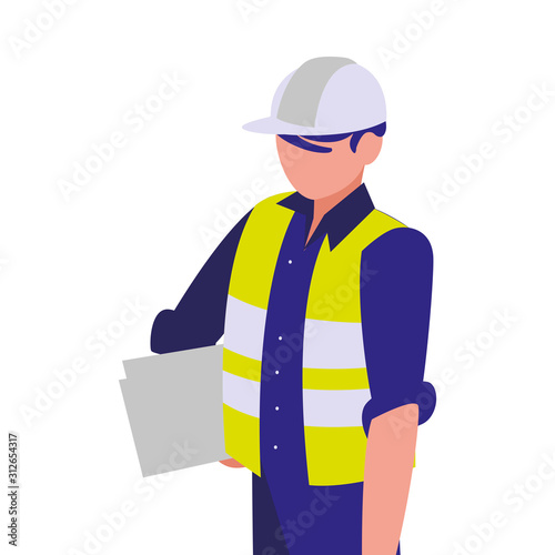 Isolated architect avatar man with white helmet vector design