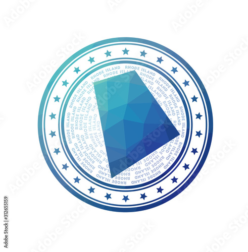 Flat low poly stamp of Rhode Island. Polygonal Rhode Island badge. Trendy vector logo of the US state.