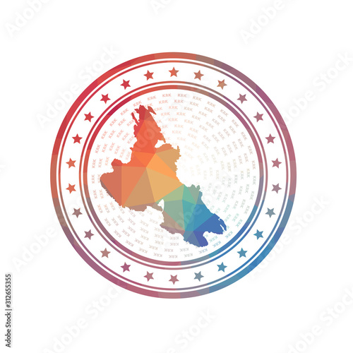 Flat low poly stamp of Krk. Polygonal Krk badge. Trendy vector logo of the island.