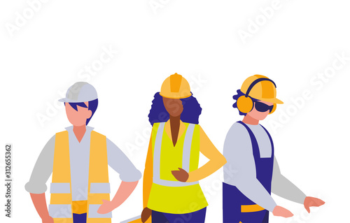Isolated builders architects engineers men and woman vector design