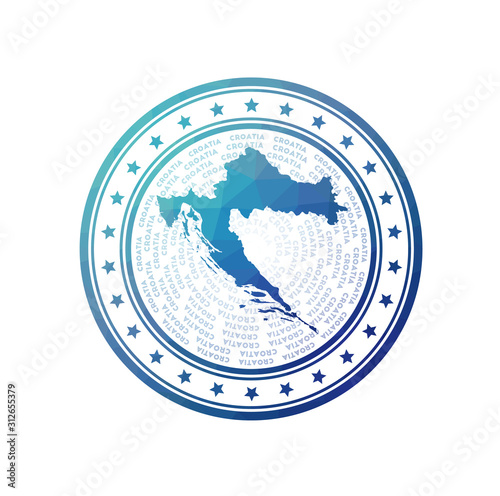 Flat low poly stamp of Croatia. Polygonal Croatia badge. Trendy vector logo of the country.