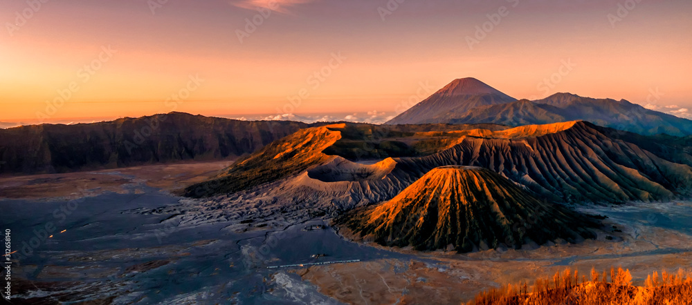 Nature landscape of surface wave of volcanic soil texture background at slope of Bromo mountain at  Bromo Tengger Semeru National Park, East Java, Indonesia