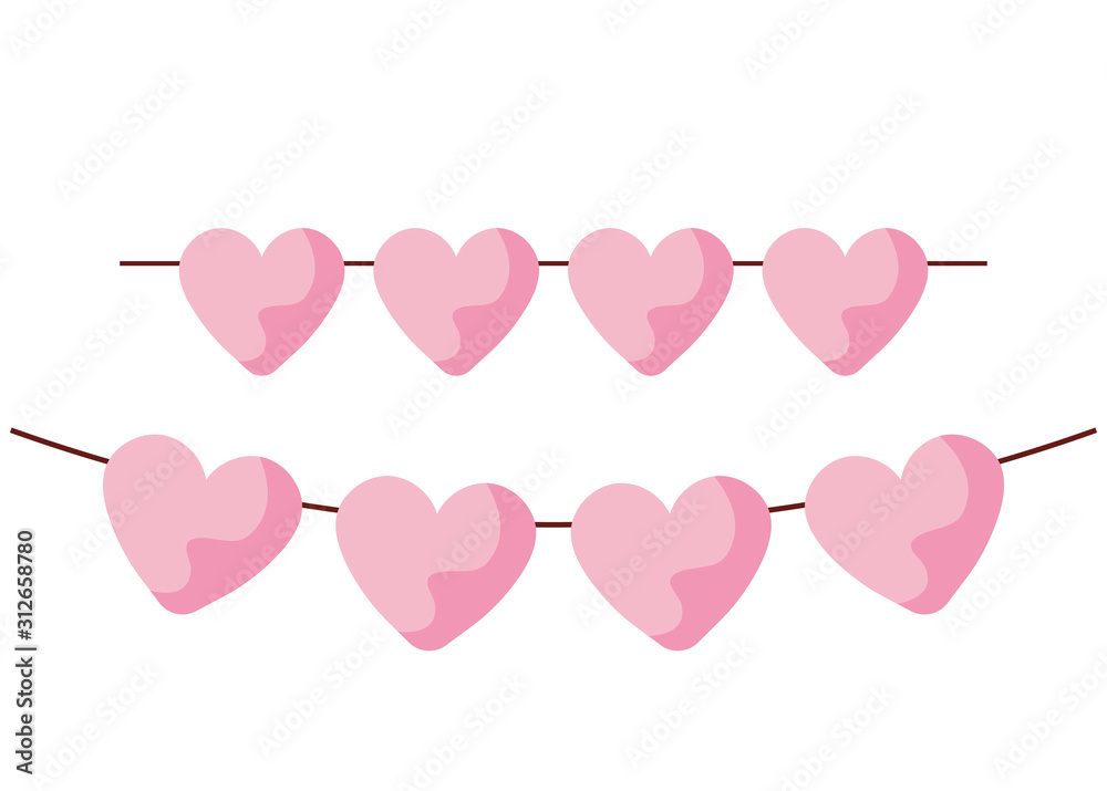 Isolated hearts pennant, vector design