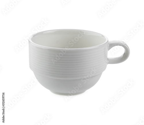 Empty white cup of coffee on white background