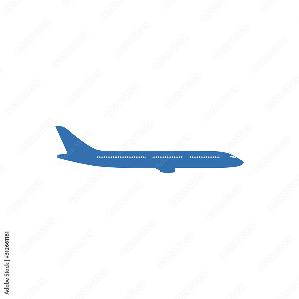 Airplane flies in the sky. Side view. Airliner. White airplane. Cartoon ...