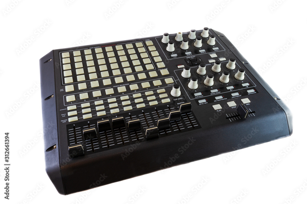 Studio Controller Desk for Electronic Music Production and Music Mixing on white backgorund Studio Controller Desk for Electronic Music Production and Music Mixing on white backgorund