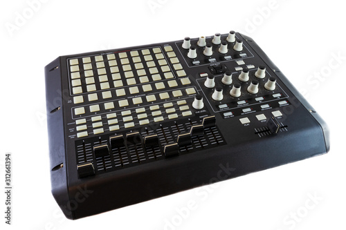 Studio Controller Desk for Electronic Music Production and Music Mixing on white backgorund