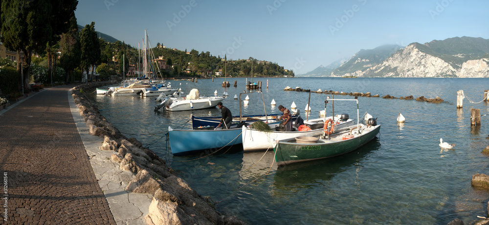 Boats moored at Malcesine on Lake Garda, Italy