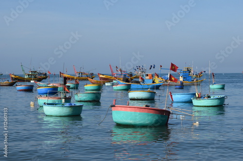 Colorful fishing boat on the sea at town post in Mui ne  Vietnam