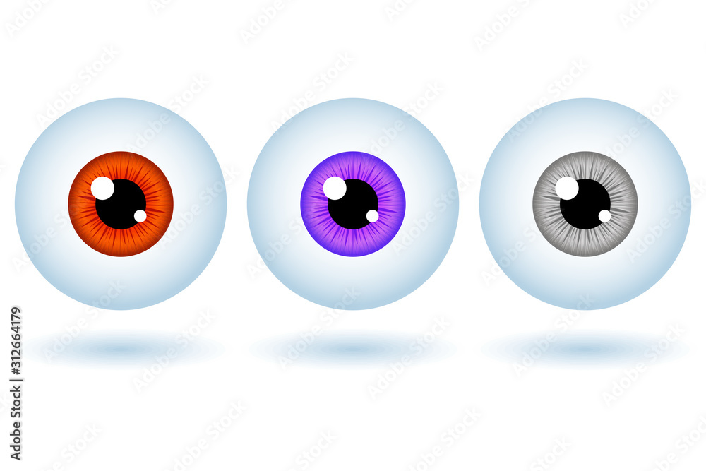 Funny Halloween greeting card monster set Red, Violet and Grey eyes. Set Vector isolated illustration on white background with shadow Funny Halloween greeting card monster set Red, Violet and Grey eyes. Set Vector isolated illustration on white background with shadow