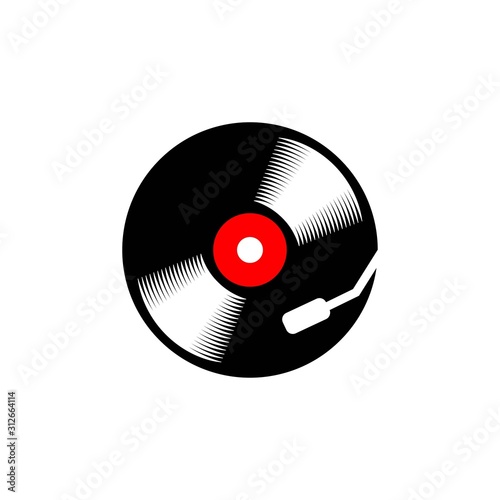 Vinyl record logo template. Vector music icon or emblem.