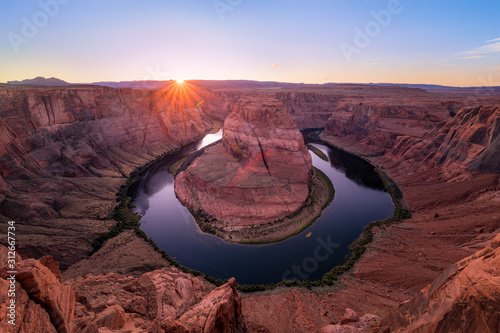 Sunset at Horseshoe Bend Overlook at Page in Arizona