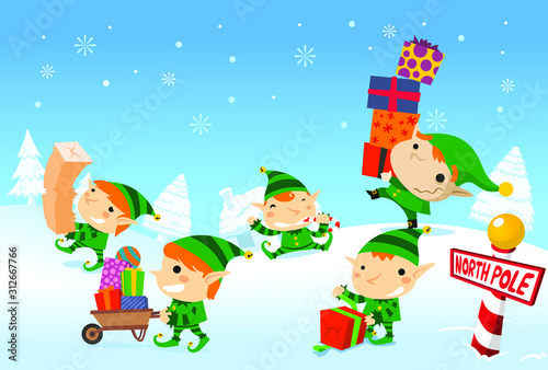 Wallpaper Mural little santas helpers Torontodigital.ca