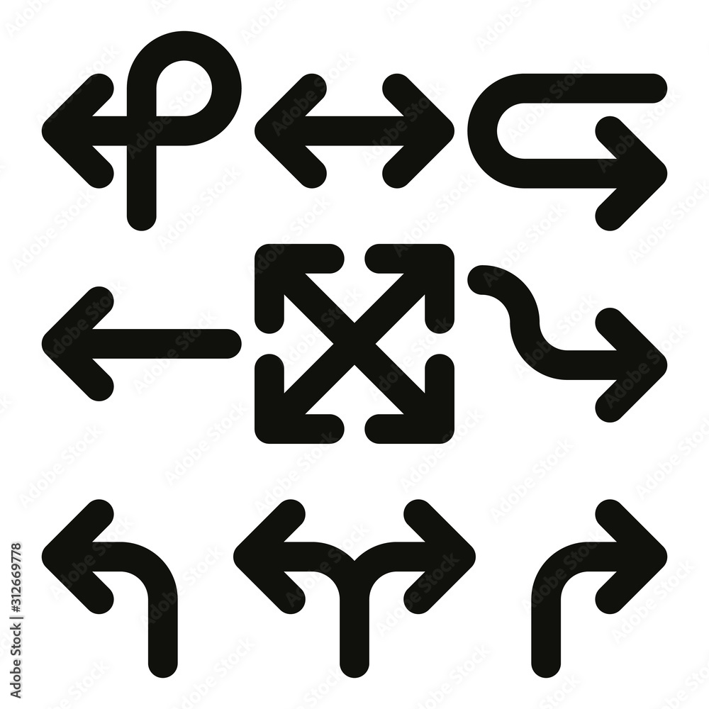 Set of arrows. Simple thick black line arrow design. Flat vector icons Set of arrows. Simple thick black line arrow design. Flat vector icons