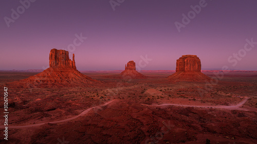 Beautiful sunset over the red rocks of Monument Valley in Arizona
