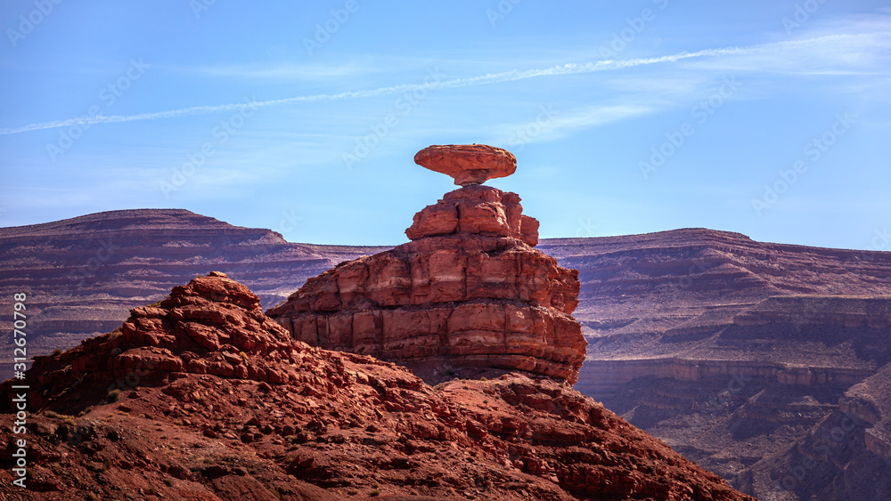 The balancing stone called Mexican Hat Rock in Utah