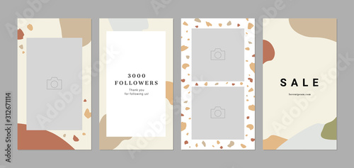 4 layout templates for instagram stories, mobile apps or banner design. Trendy abstract backgrounds and frames.