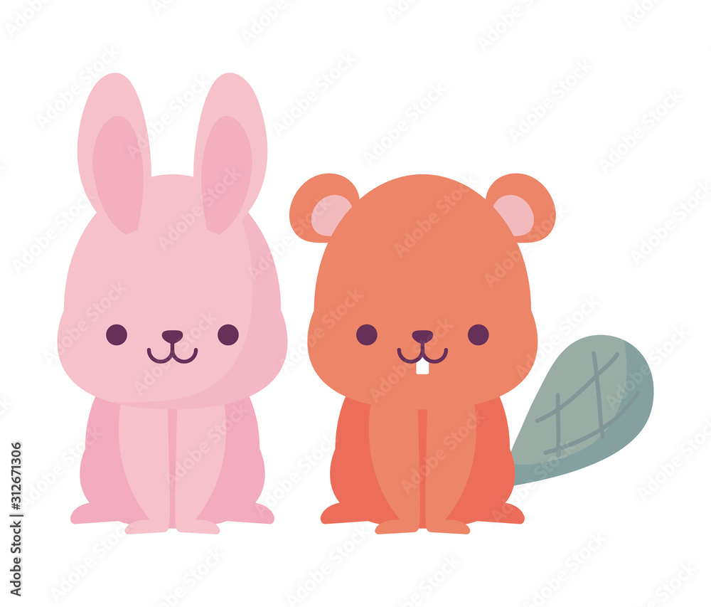 kawaii rabbit and beaver cartoons vector design kawaii rabbit and beaver cartoons vector design