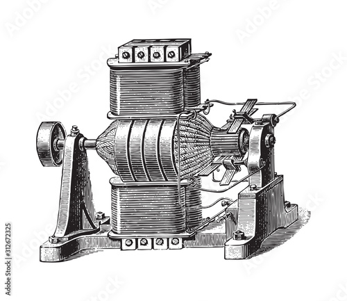 Electricity machine (dynamo electric) - Siemens 1873 / vintage illustration from Brockhaus Konversations-Lexikon 1908 photo