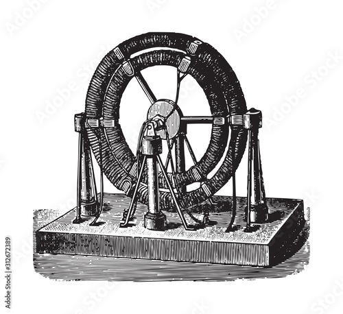 Electricity machine (dynamo electric) - Elias 1841 / vintage illustration from Brockhaus Konversations-Lexikon 1908