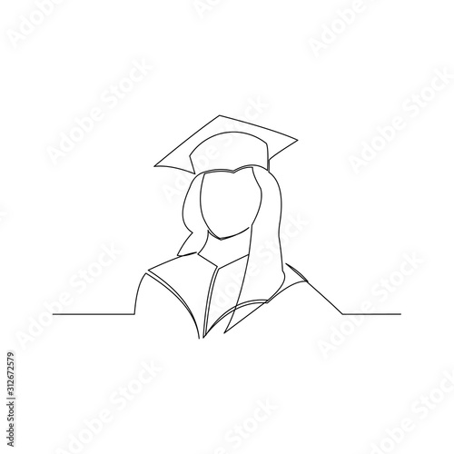 continuous line drawing of graduation woman wear toga hat vector illustration
