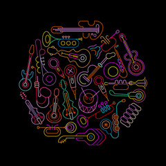Papier peint photo Art abstrait Instruments musique néon cercle lumineux  ©  danjazzia