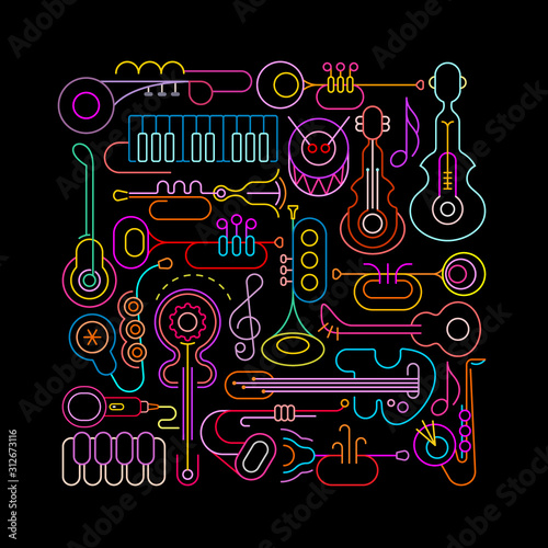 Music Instruments Neon Square