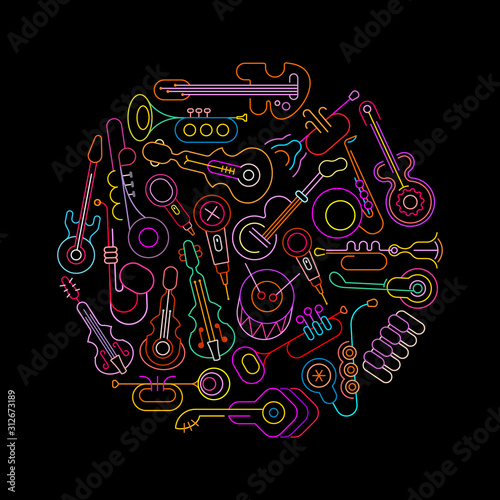 Neon Musical Instruments round design