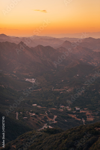 Sunset view over mountains in Malibu, California