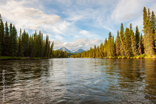 Lower Stikine river with Coastal mountains in backgound