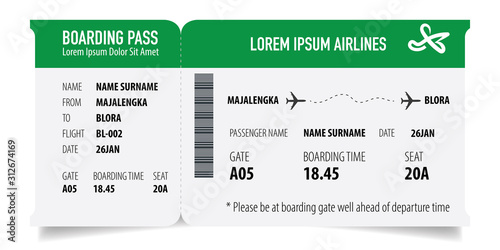 Boarding pass isolated template on white background. Concept of travel, journey or business trip. Isolated on white.