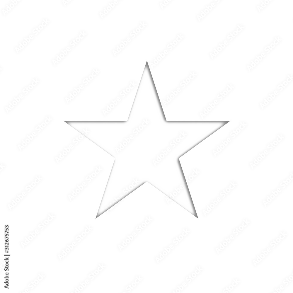 Imitation of a flat relief on white paper, carved star with an inner shadow. Minimal style. Abstract pattern for your message template. 3D rendering. Imitation of a flat relief on white paper, carved star with an inner shadow. Minimal style. Abstract pattern for your message template. 3D rendering.