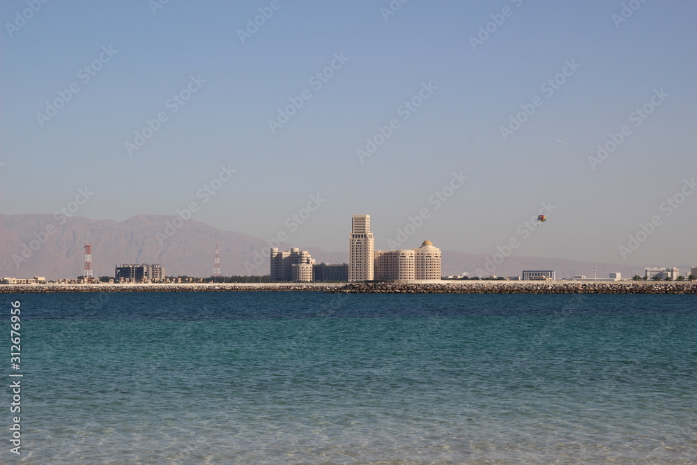 View on Ras Al Khaimra from hamdmade bay in sunny day